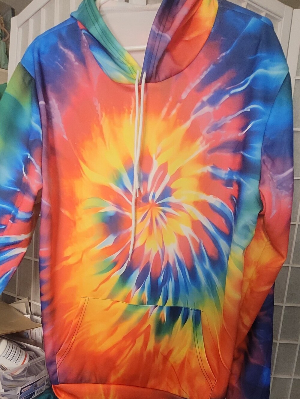 Vibrant Tie-Dye Spiral Hoodie - Rainbow, Mens/Unisex Size XL